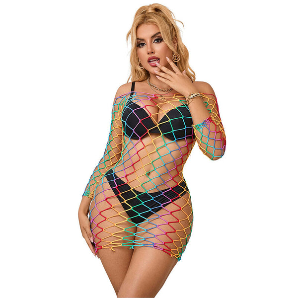 Subblime 952426 vestido de rejilla manga larga arcoiris talla única