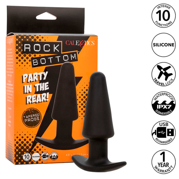Calexotics rock bottom plug anal cónico 10 vibraciones silicona negro