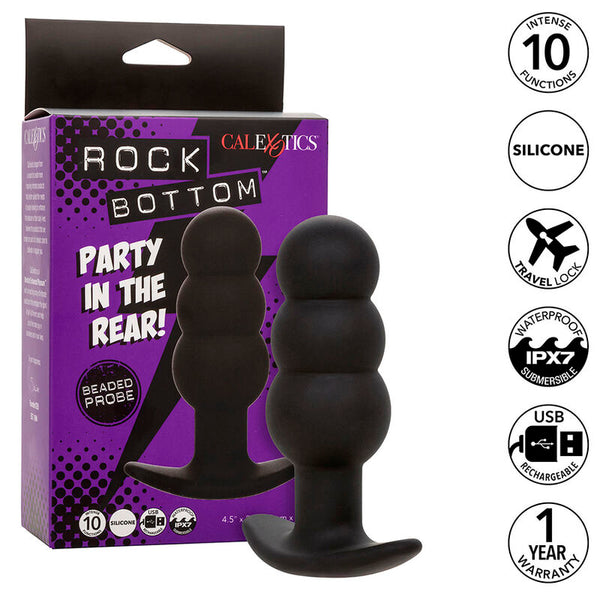Calexotics rock bottom plug anal con cuentas 10 vibraciones silicona negro