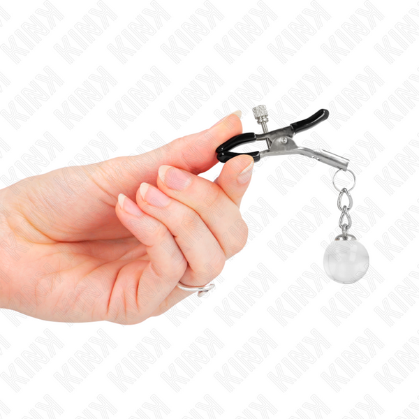 Kink pinzas para pezones plateadas con colgante de vidrio 6 cm