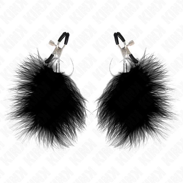 Kink pinzas para pezones con pluma negro 7 cm