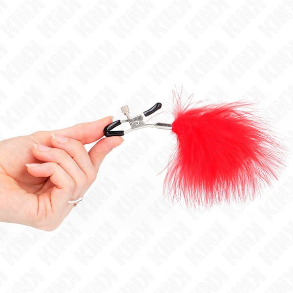 Kink pinzas para pezones con pluma rojo 7 cm