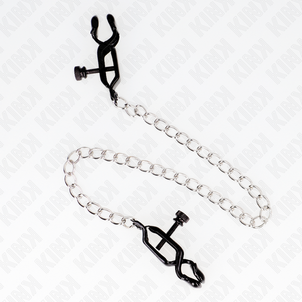 Kink pinzas para pezones planas negro con cadena plateado 30 cm