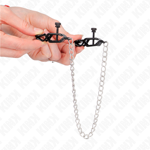 Kink pinzas para pezones planas negro con cadena plateado 30 cm