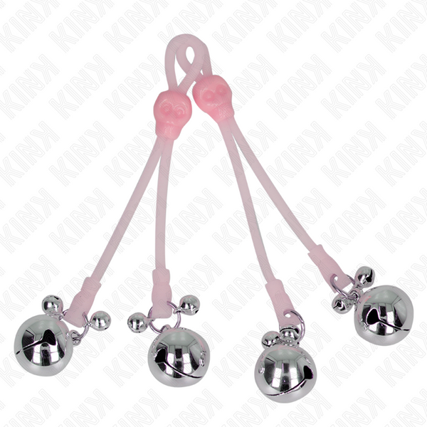 Kink pinzas para pezones luminosas forma calabera con cascabel sonoro ajustable rosa plateado