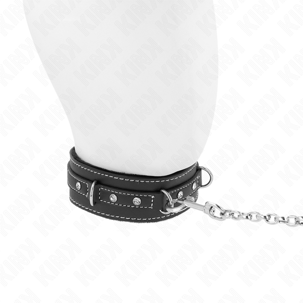 Kink collar con correa 105 cm de piel de pvc remache de diamantes de imitación 41.5 x 4 cm