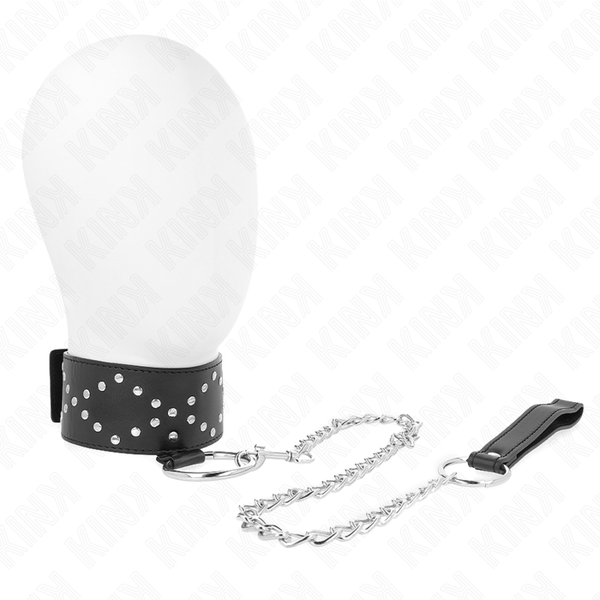 Kink collar con correa 65 cm con tachuelas plateadas modelo 3 ajustable 36 43 cm x 5 cm