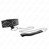 Kink collar con correa 65 cm con tachuelas plateadas modelo 3 ajustable 36 43 cm x 5 cm