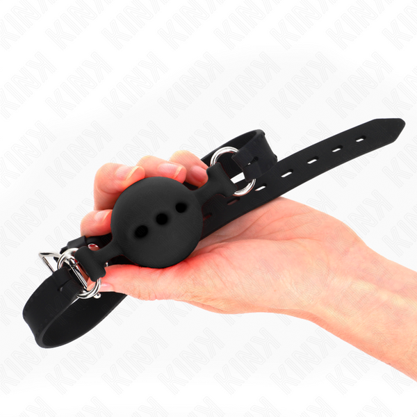 Kink mordaza 55 x 2 cm de bola 5 cm de silicona completa talla l negro ajustable 35 51 cm