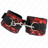 Kink muñequeras cortas de encaje terciopelo y unión de nylon rojo negro 23 x 6.5 cm