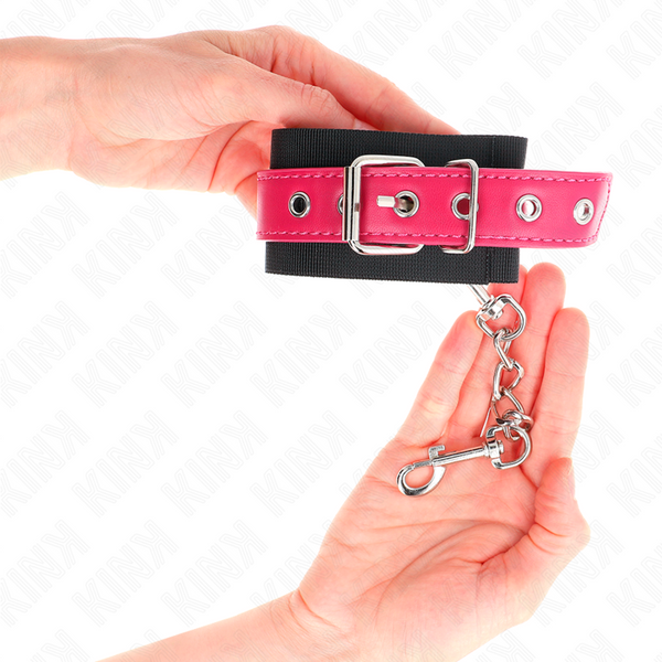 Kink muñequeras de nylon negro con correa polipiel fuscia ajustable 19 29 cm x 5.1 cm