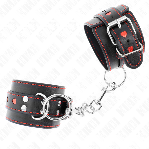 Kink muñequeras negro con incrustación de corazón rojo ajustable 21 28 cm x 5.5 cm