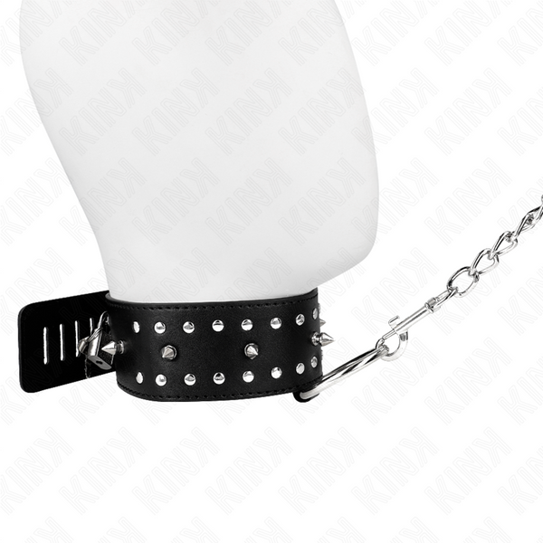 Kink collar con correa 65 cm con tachuelas plateadas modelo 1 ajustable 36 43 cm x 5 cm