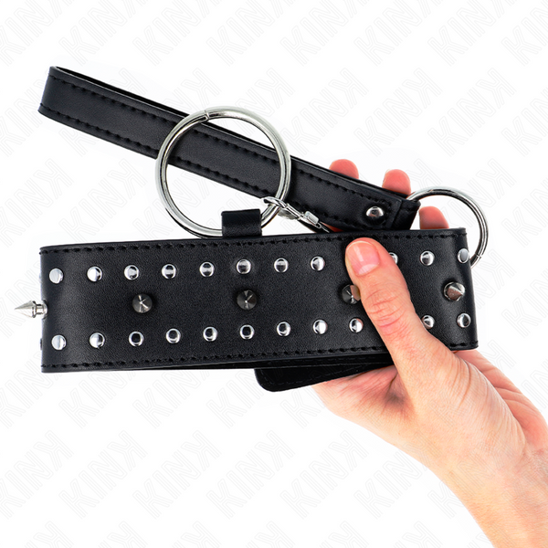 Kink collar con correa 65 cm con tachuelas plateadas modelo 1 ajustable 36 43 cm x 5 cm