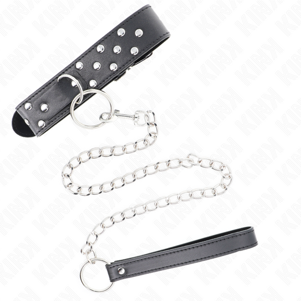Kink collar con correa 65 cm remache anilla negro ajustable 36 50 cm x 3.8 cm