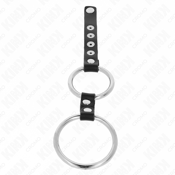 Kink anillo pene metal doble 3.8 cm a 5 cm conectados con cuero