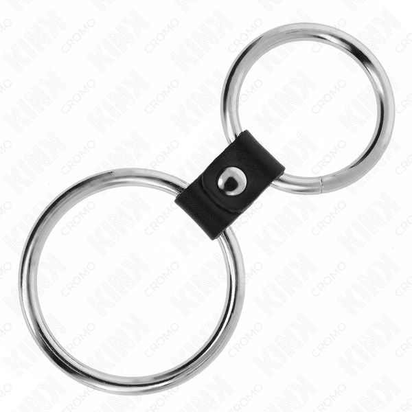 Kink anillo pene doble metal 3.7 cm a 5 cm conectados por correa polipiel modelo 1