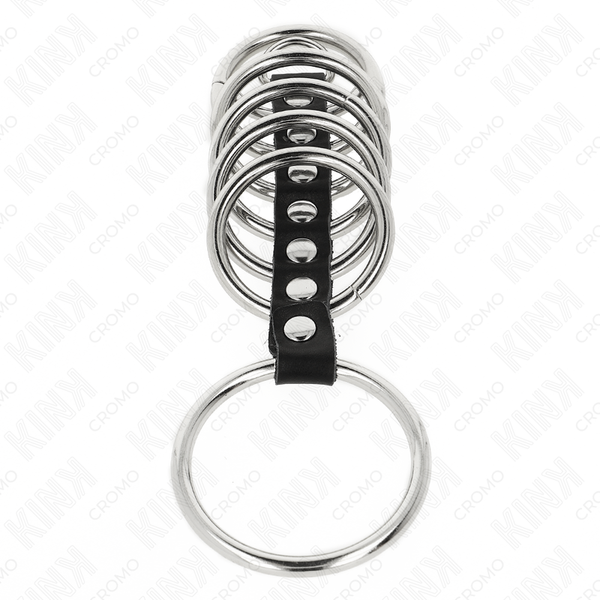 Kink 7 anillos pene metal 3.2 cm a 5 cm conectados por polipiel