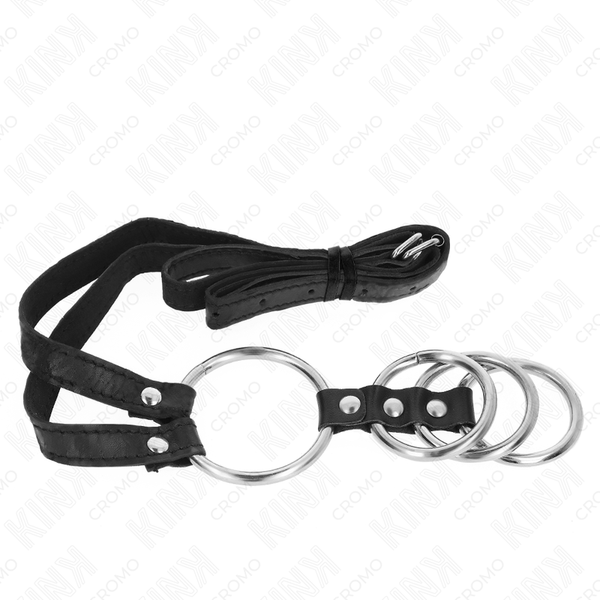 Kink 4 anillos pene metal conectados 3.8 cm a 5 cm con cinturón de polipiel 112 cm