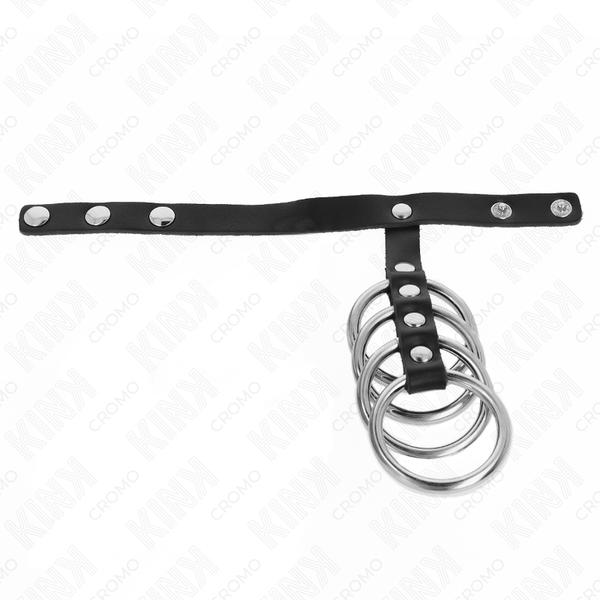 Kink 4 anillos pene metal 3.8 cm conectados con correa de cuero 22 x 1.5 cm y cierre a presión