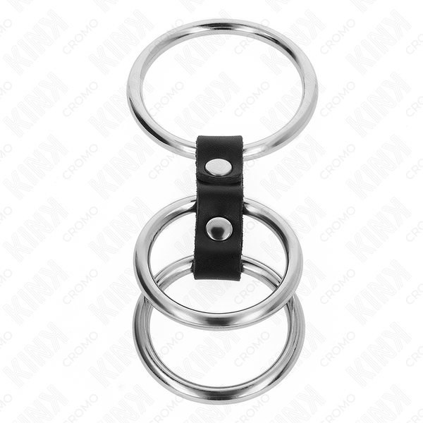 Kink anillo pene triple metal 3.7 cm a 5 cm conectados con cuero