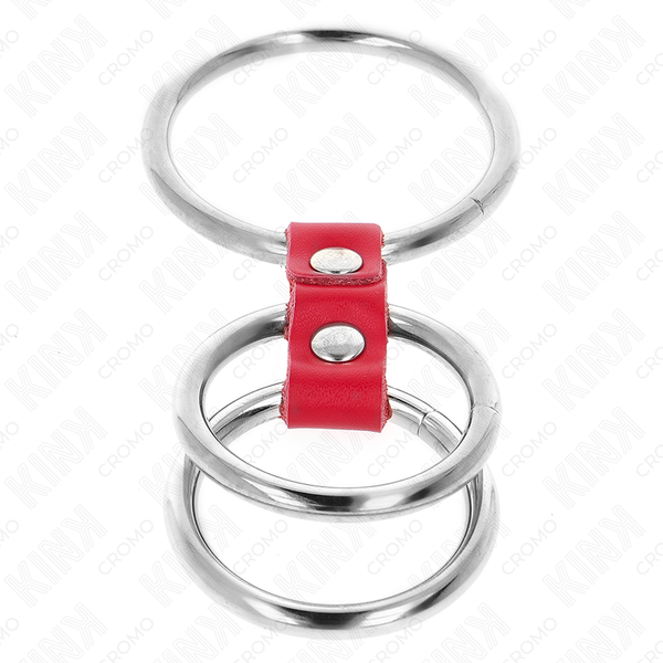 Kink anillo pene triple metal 3.7 cm a 5 cm conectados con cuero rojo