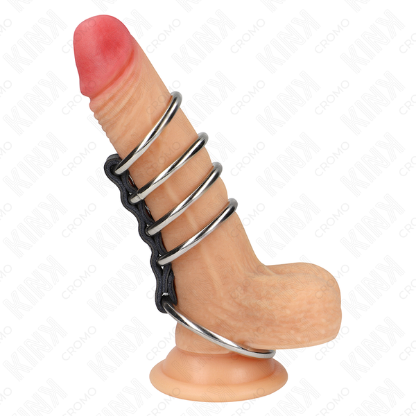 Kink 5 anillos pene 3.7 cm a 5 cm metal conectados por cuero