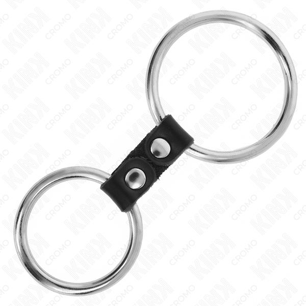 Kink anillo pene doble metal 3.7 cm a 5 cm conectados por correa polipiel modelo 2