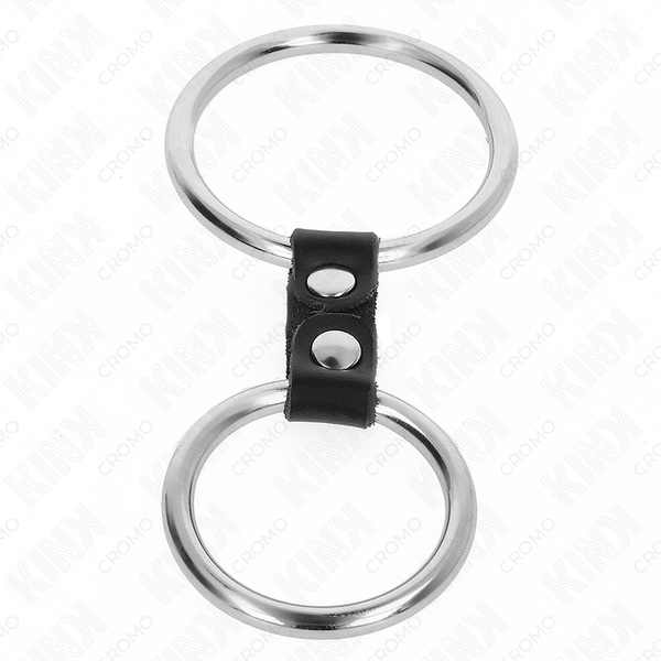 Kink anillo pene doble metal 3.7 cm a 5 cm conectados por correa polipiel modelo 2