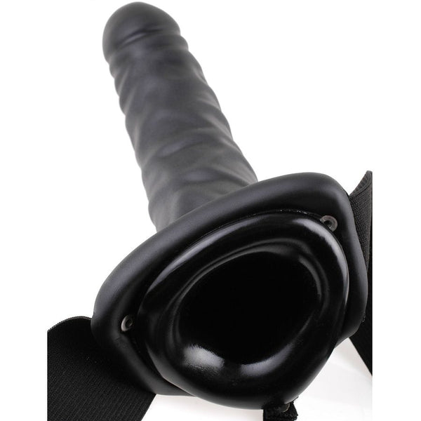 Arnés vibrador hueco 19 cm negro