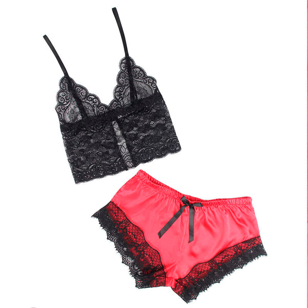 Subblime 953966 pijama sexy saten y encaje negro rojo l xl