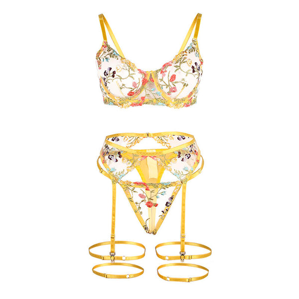 Subblime 954345 sujetador con tanga con ligueros diseño floral amarillo s m