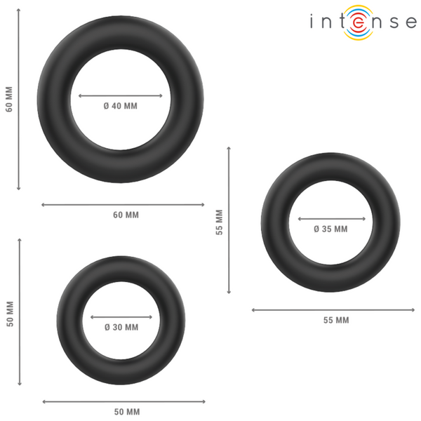 Intense hugh 3 anillos básicos para pene silicona negro