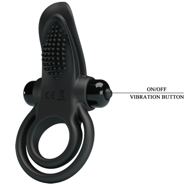 Doble anillo vibrador con estimulador clítoris 10 vibraciones negro