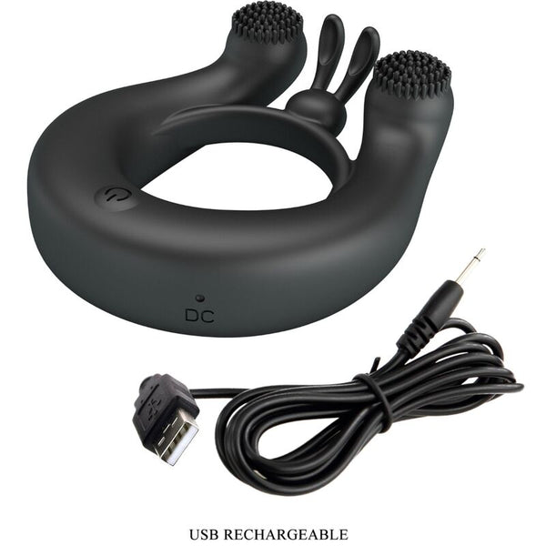 Dahlia anillo vibrador con estimulador de clítois 12 vibraciones negro