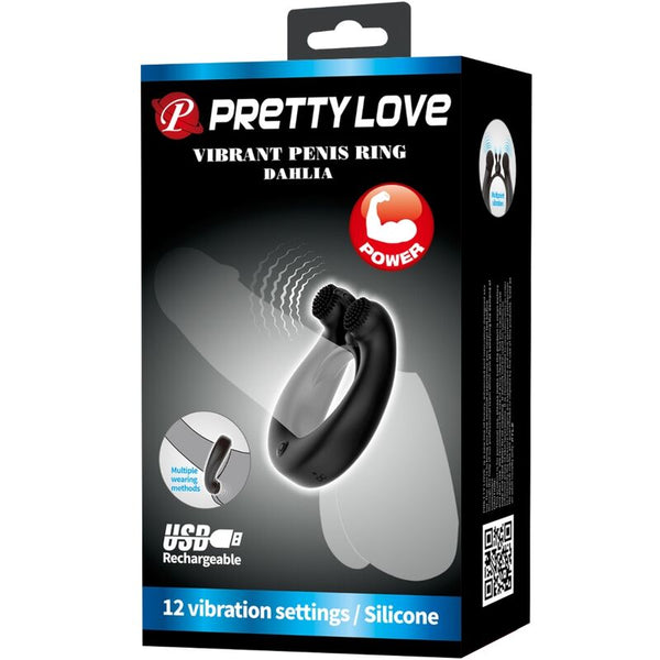 Dahlia anillo vibrador con estimulador de clítois 12 vibraciones negro