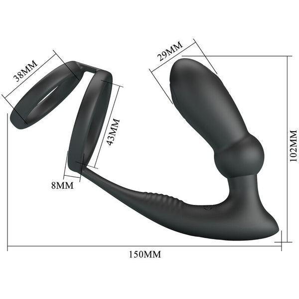 Pretty emoni anillo pene con plug anal 12 vibraciones negro