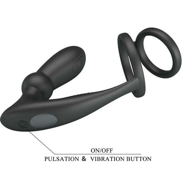 Pretty emoni anillo pene con plug anal 12 vibraciones negro