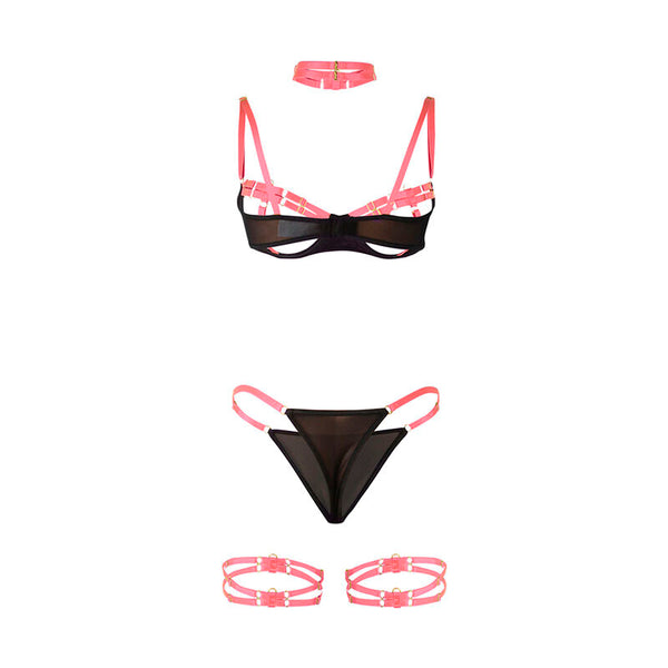 Subblime 955304 set sujetador con collar y detalles para piernas rosa fluorescente l xl