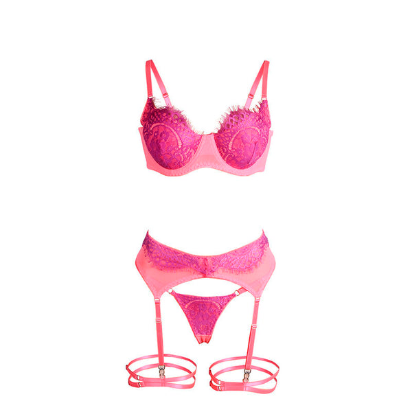Subblime 955359 set sujetador con encaje y ligueros rosa y morado s m