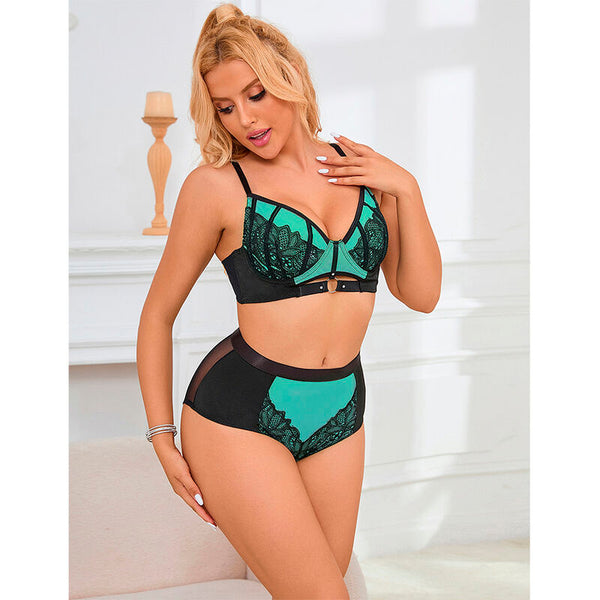 Subblime 955564 conjunto sujetador con cremallera de malla de charol verde l xl