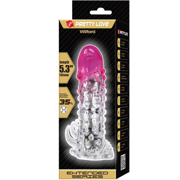 Pretty wilford funda realística alargadora con relieve para pene rosa
