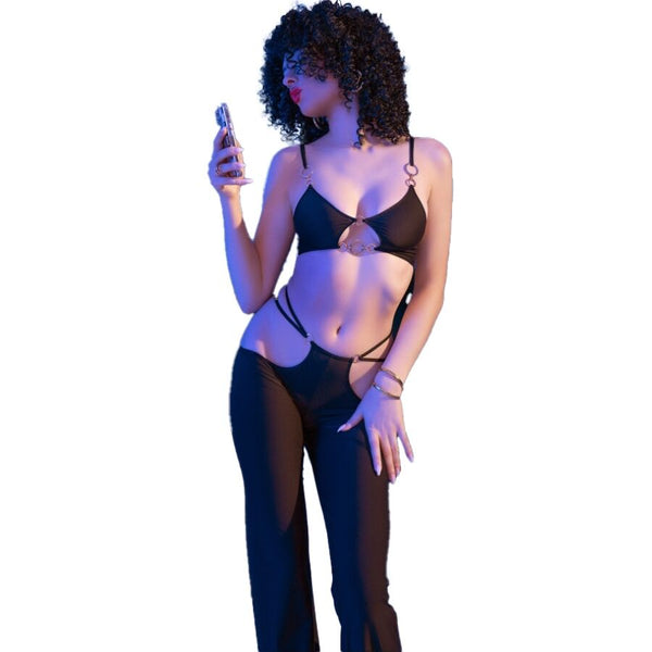 Chilirose cr 4851 set top negro y leggins con complementos dorados