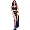 Chilirose cr 4672 top negro falda y tanga con cadenas doradas