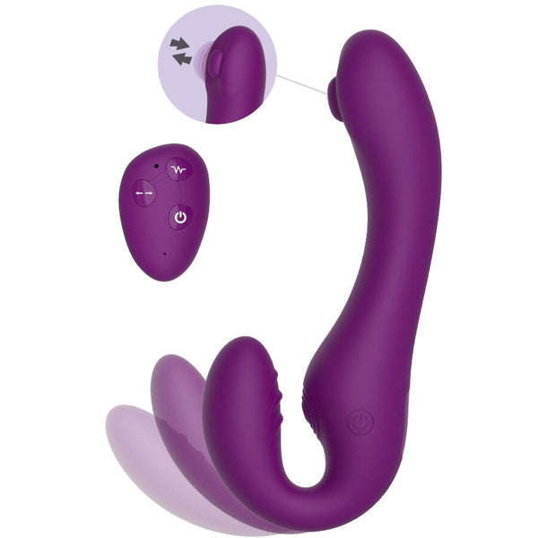 Arnés vibrador sin correas 2 en 1 con control remoto morado