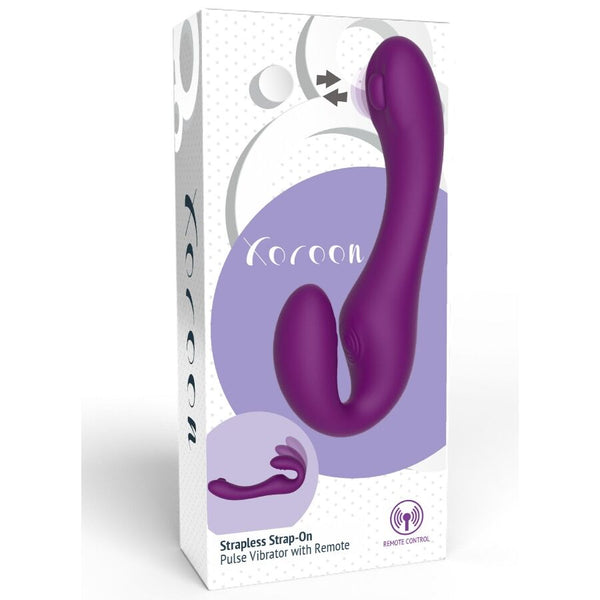 Arnés vibrador sin correas 2 en 1 con control remoto morado