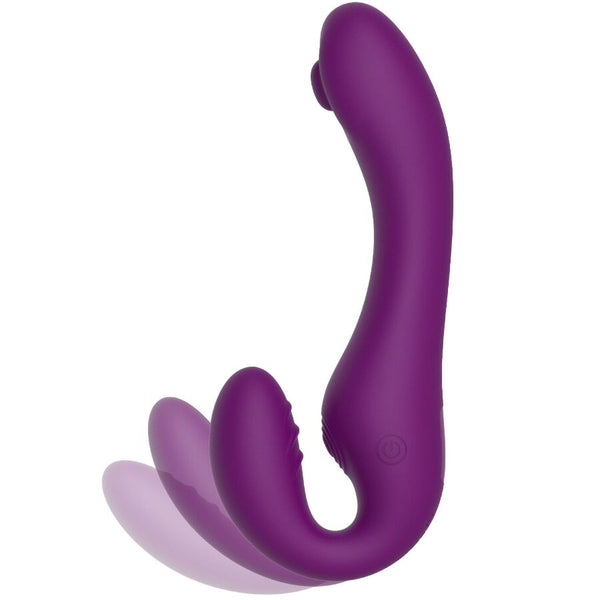 Arnés vibrador sin correas 2 en 1 con control remoto morado