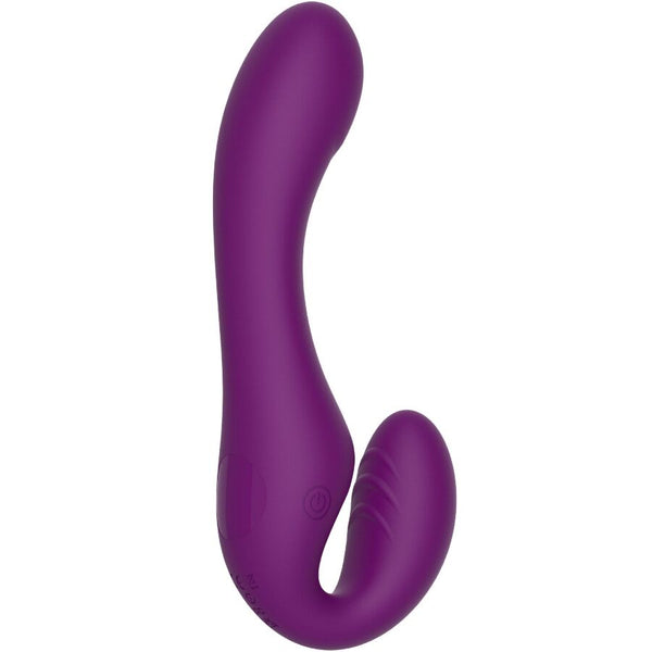 Arnés vibrador sin correas 2 en 1 con control remoto morado