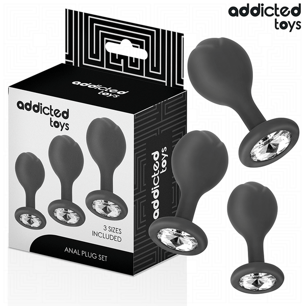 Addicted set de 3 plug silicona anal con joya
