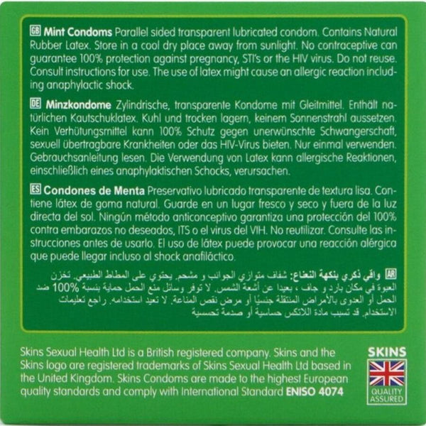 Skins preservativos premium sabor menta pack 4